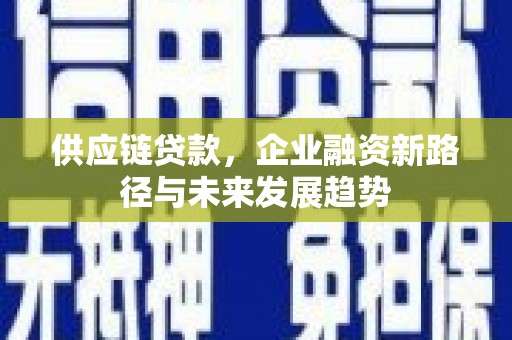 乌什供应链贷款，企业融资新路径与未来发展趋势